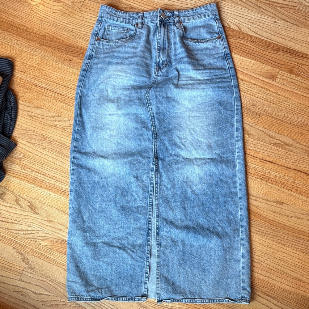 Blank NYC 27 Light Blue Denim maxi Jean Skirt